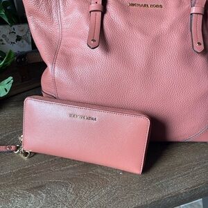 Michael Kors Coral Leather Tote and Wallet